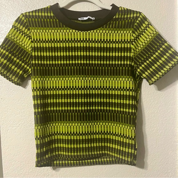 Zara Green and Brown Patterned Shirt Size Small - Picture 1 of 5